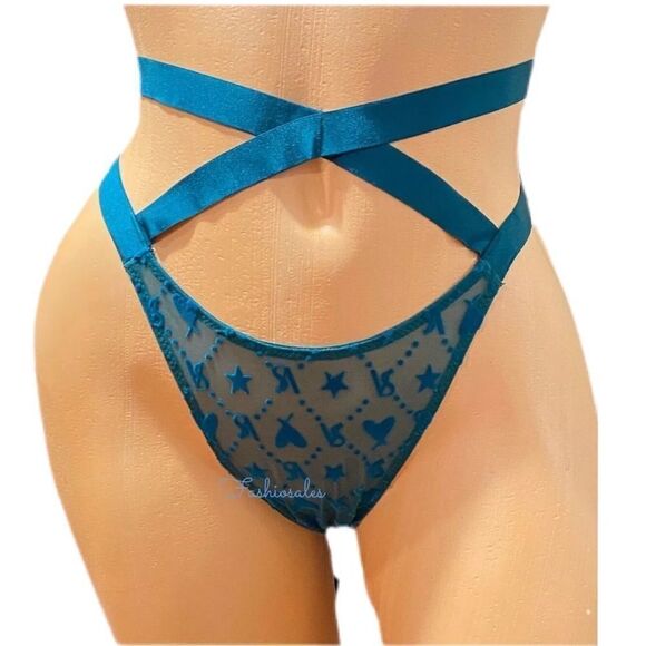 Victoria’s Secret LUXE Set Very Sexy Strappy Bra & Brazilian Slip Mesh Velvet XL - Picture 6 of 8